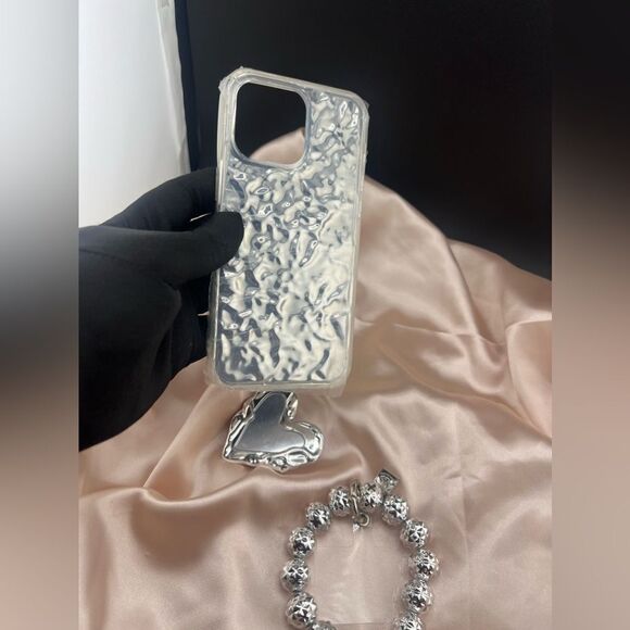 Silver Heart Charm Case for iPhone 15 Pro Max - Picture 6 of 7